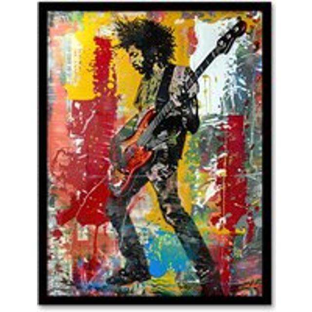 Colourful Bassist Rocker Portrait Street Art Framed Art Print - Multi - A4