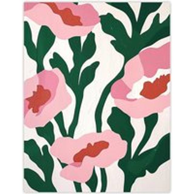 Wall Art Print Abstract Flower Blooms Pink Green Bright Painting Poster - W18 inch x H24 inch