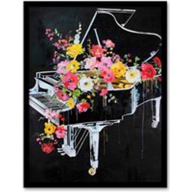Wildflowers in Grand Piano Street Art Graffiti Framed Art Print - Black - W12 inch x H16 inch