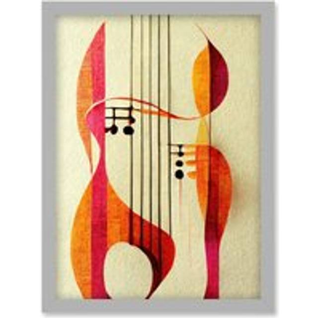 Abstract Autumnal Boho Musical Music Symbol Clef in Cream Pink Copper Yellow Artwork Framed Wall Art Print A4 - Grey - One Size