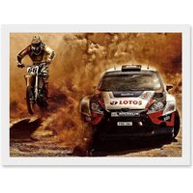Photograph Sport Motocross Bike Rally Car Dirt Race A4 Artwork Framed Wall Art Print - White - One Size