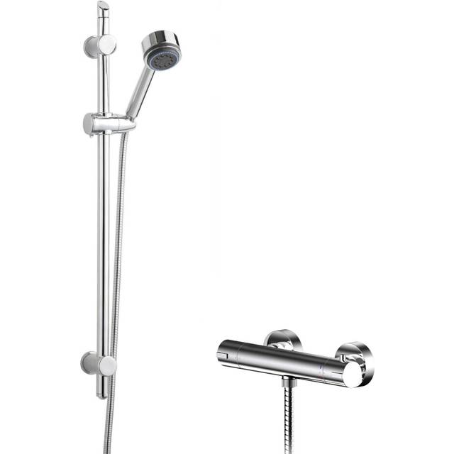 Current Round Thermostatic Bar Valve and Multi Function Handset Slider Rail Kit Shower Bundle - Chrome - Balterley