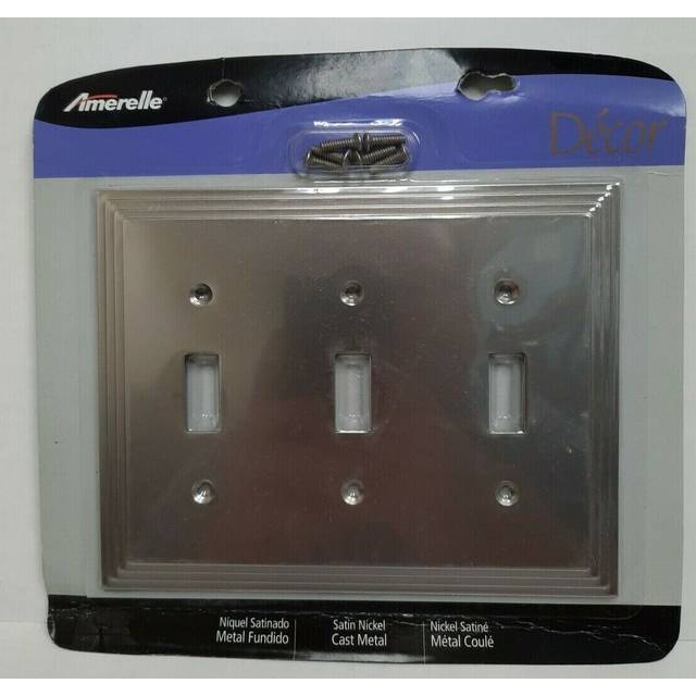 Amerelle Steps Triple Toggle Cast Metal Wallplate in Satin Nickel Small