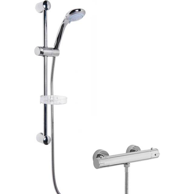 Round Thermostatic Minimalist Bar Valve and Multi Function Handset Slider Rail Kit Shower Bundle - Chrome - Balterley