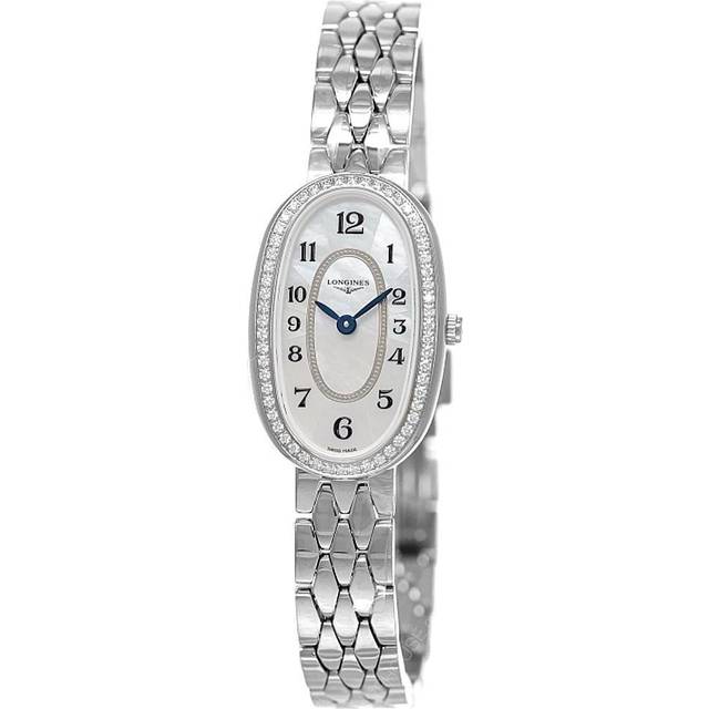 LONGINES Symphonette Quartz SS Oval MOP 56 Diamond Women's Watch L2.305.0.83.6 / L23050836 - White (Mother Of Pearl) - 29.4 mm X 18.9 mm