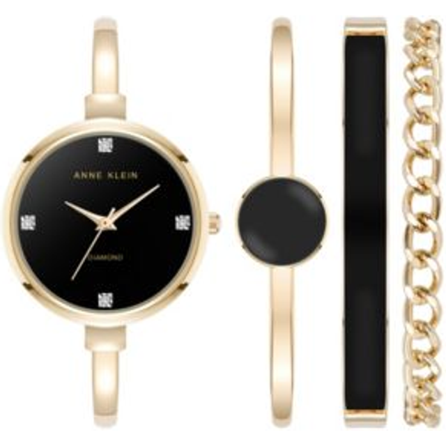 Anne Klein Women's Lab Grown Diamond Accented Bangle Watch and Bracelet Set  AK/5142