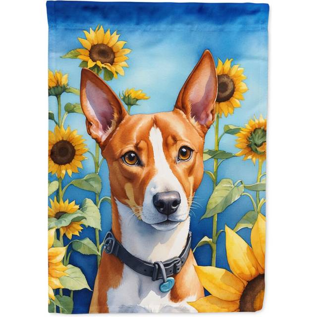 Caroline's Treasures DAC6016CHF Basenji in Sunflowers House Flag Large Porch Sleeve Pole Decorative Outside Yard Banner Artwork Wall Hanging  Polyeste