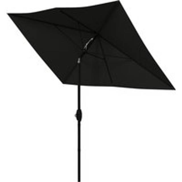 Outsunny 2 X 3(m) Garden Parasol Umbrella, Rectangular Outdoor Market Umbrella Sun Shade With Crank & Push Button Tilt, 6 Ribs, Aluminium Pole, Black