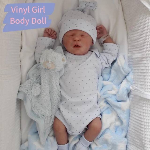 (Vinyl Girl Body Doll) 43CM Reborn Baby Doll Silicone Vinyl Cloth Preemie Doll Already Finished 3D Painted Skin