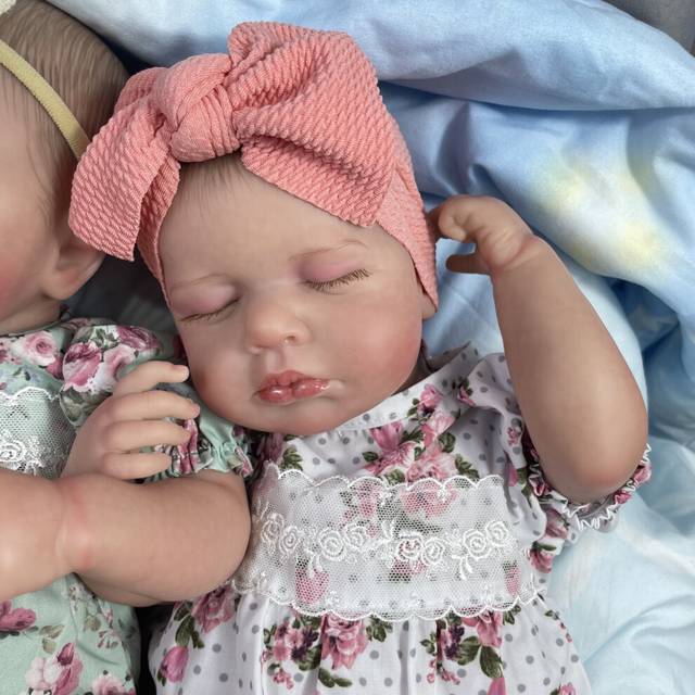 (Doll B, Vinyl Body Doll) 50CM Finished Reborn Baby Dolls LouLou Twins Girl Lifelike Silicone Vinyl Newborn 3D Skin