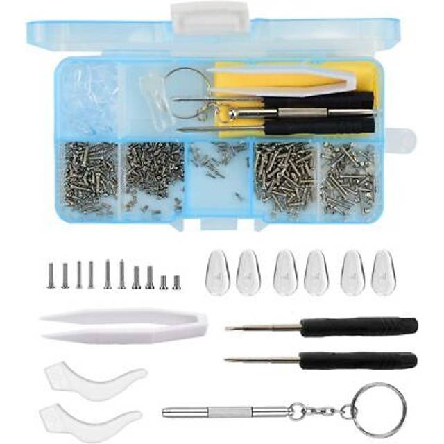 500 Pcs Eyeglass Sunglass Glasses Repair Tool Kit, Spectacle Repair Screwdriver Set - Mini Screwdriver, Screws Nuts, Silicone Nose Pads, Tweezer,