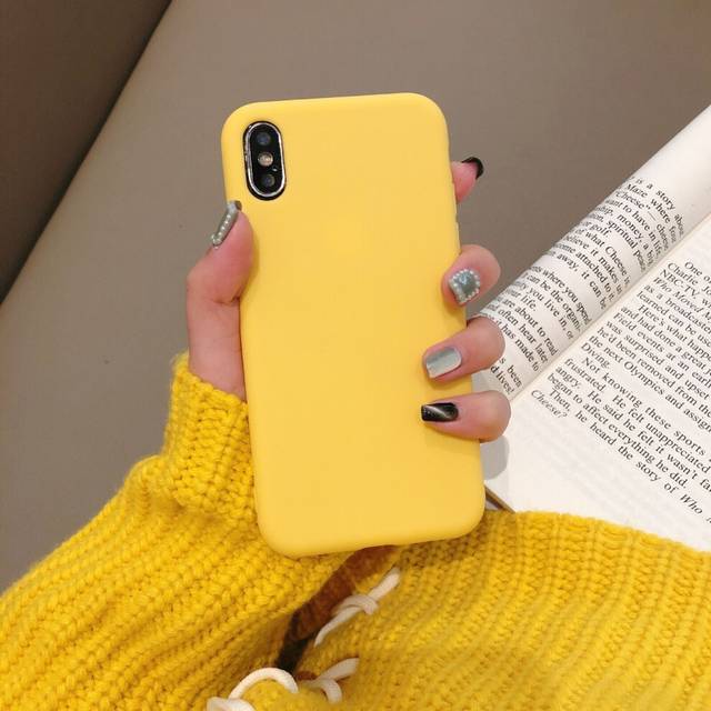 (yellow, For iPhone 7 Plus) Silica Gel Plastic Color Cover Candy Phone For iPhone XS MAX XR X 7 8 Plus Case