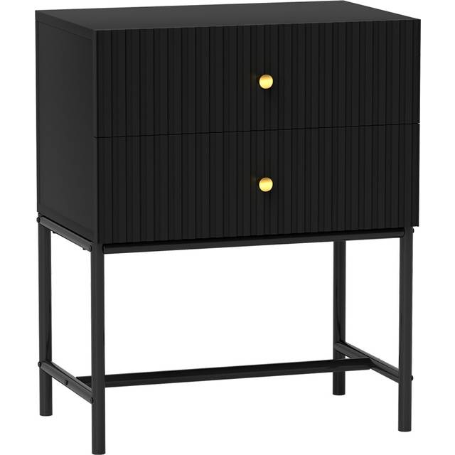 HOMCOM Elegant Two-Drawer Bedside Table - Black, none