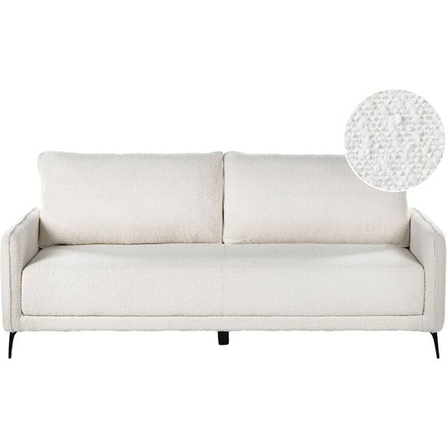 Beliani - Minimalist Fabric Sofa 3 Seater Sleeper Function Bed White Boucle Metal Legs Heming
