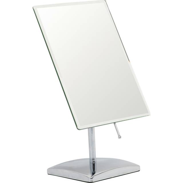 "Premium Rectangular Vanity Table Mirror with Stand, Frameless Beveled Design, Non-Magnifying 9.8"" x 7"" Viewing Surface, Chrome Finish"