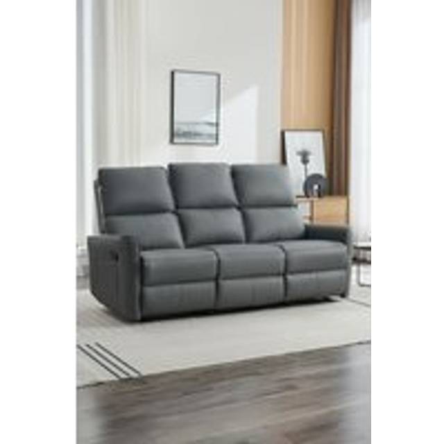 More4Homes Madrid 3 Seater Manual Recliner Air Leather Sofa Grey, Grey