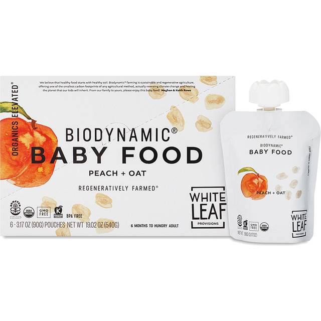 White Leaf Provisions Baby Food Organic Puree 6+ Months Peach Oat 6 Pouches