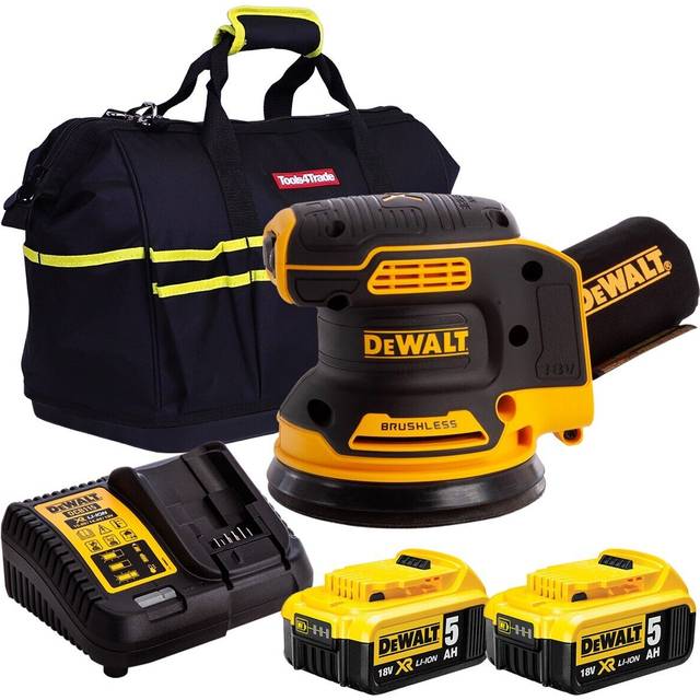 Dewalt dcw210n 18v brushless orbital sander with 1 x 5.0ah battery charger & bag