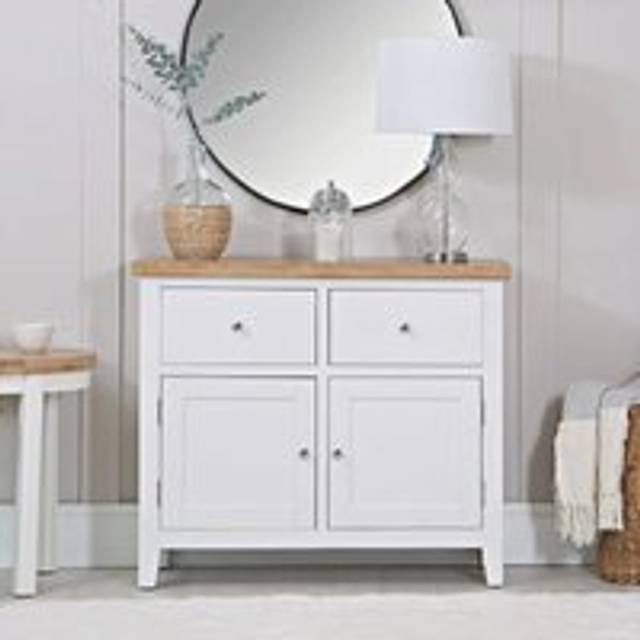 Sideboard White Solid Oak Veneer Storage Cabinet Fully Assembled Home Furniture