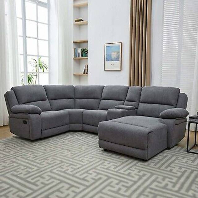 (Light Grey, 5 Seater) DUBLIN 4 AND 5 SEATER FABRIC CORNER RECLINER SOFA