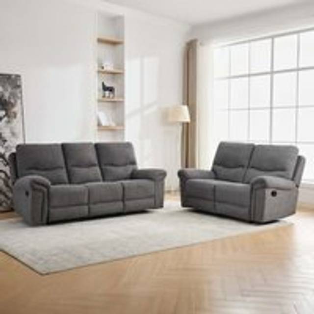 More4homes - fosse 2 + 3 seater fabric manual recliner sofa dark grey