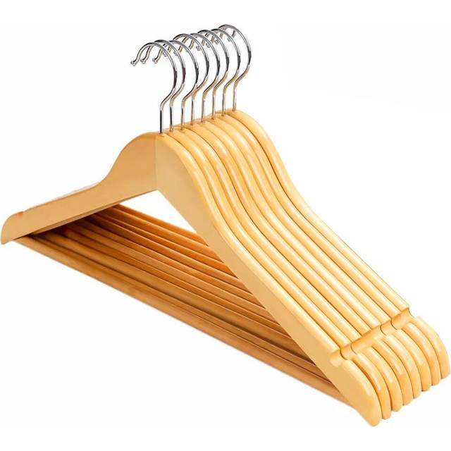 (Quantity) GEEZY Wooden Coat Hangers with Trouser Bar Shoulder Notches for Clothes Garments