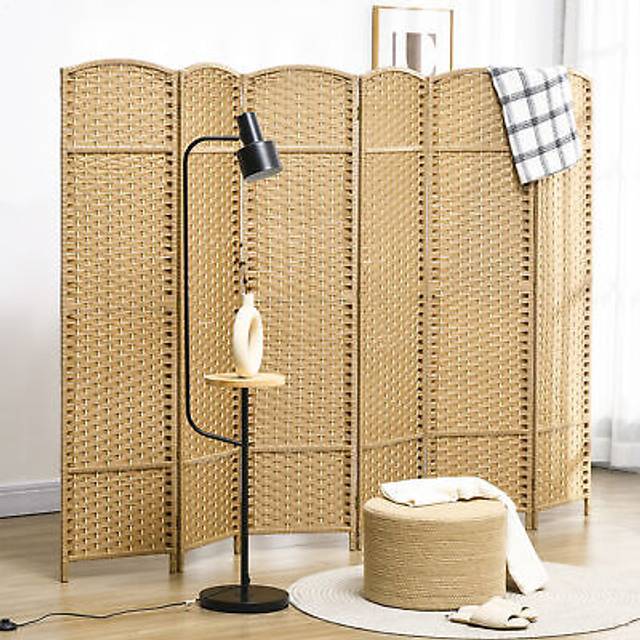 Homcom 6 Panel Folding Room Divider, Freestanding Privacy Screen For Living Room, Bedroom And Office, 240 X 170cm, Natural