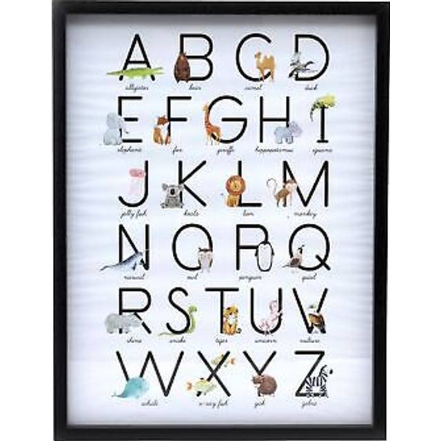 Baby Alphabet A-Z Animal Print Frame | Animal Alphabet Learning Framed Print | Baby Childrens Nursery Decor A-Z Letter Wall Art Print Picture Frame
