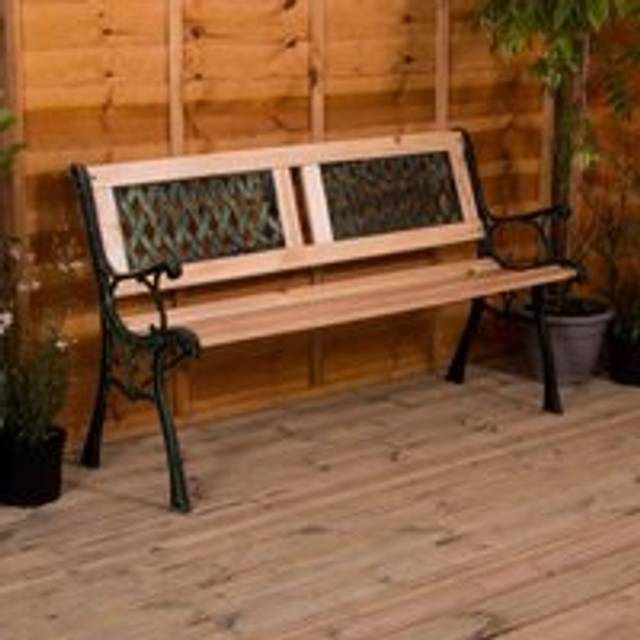 Garden Bench 3 Seater Outdoor Solid Wood & Iron Bench, Twin Cross