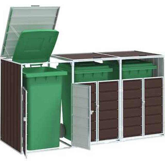 vidaXL Wheelie Bin Storage for Triple Bins Brown 216x81x115 cm Steel