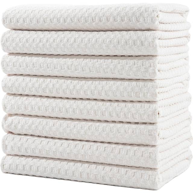 POLYTE Ultra Premium Microfiber Kitchen Dish Hand Towel Waffle Weave  8 Pack (16x28 in  Off White)