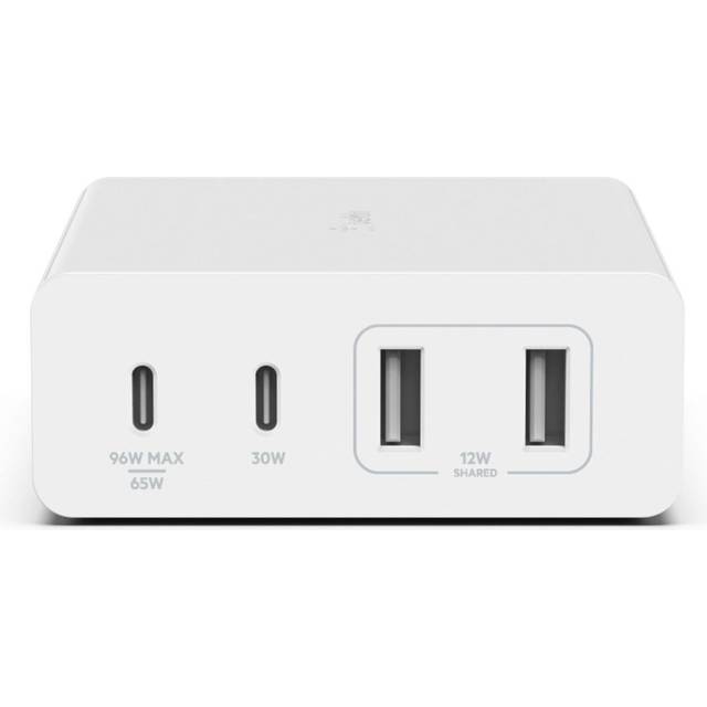 Belkin 108 W GaN USB-laddningsstation för flera enheter, 2 USB Typ-C och 2 USB-A snabb skrivbordsdocka med laddning och hubb för MacBook, Pro, Air, iPhone, iPad Pro, Air, Galaxy, Pixel, Sony m.fl.