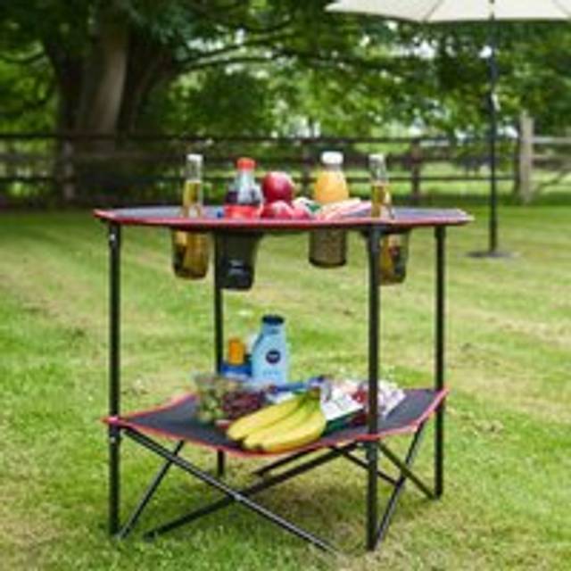 Livingandhome Portable Camping Table w/ Cup Holders, Black