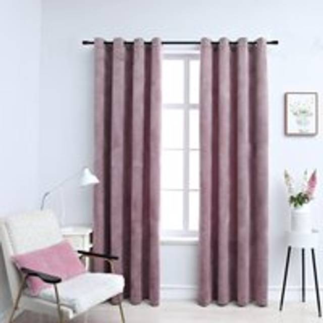 Blackout Curtains with Rings 2pcs Velvet Antique Pink 140x245cm - One Size