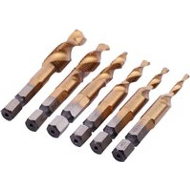 Tlily - 6Pcs hss Titanium M3 - M10 Combination Hex Deburr Countersink Tap Drill Bit Set