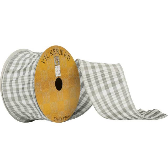 Vickerman Q180536 2.5 in. x 10 yards Plaid Christmas Ribbon, Gray & White