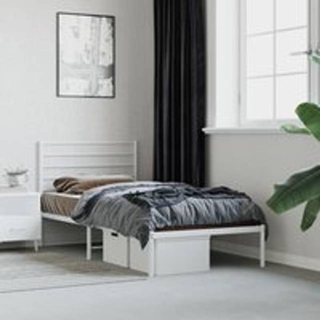 Metal Bed Frame with Headboard White 90x190 cm Single