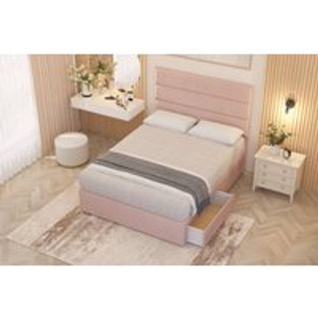 Chambery Plush Velvet Hybrid Pocket Sprung Orthopaedic Divan Bed Set with 2 Drawers & Upholstered Headboard - Pink - Small Single