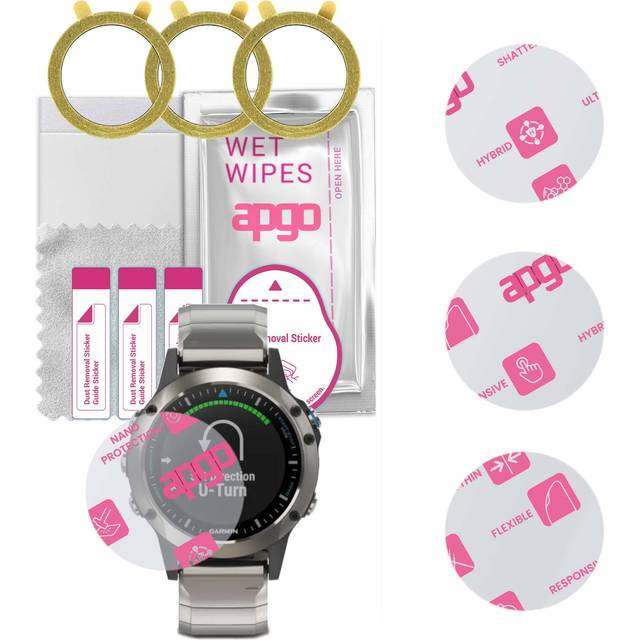 3x apgo Ultra-Clear Hybrid protective glass compatible with Garmin Quatix 5, flexible nano glass, great replacement for tempered glass, scratch-resist