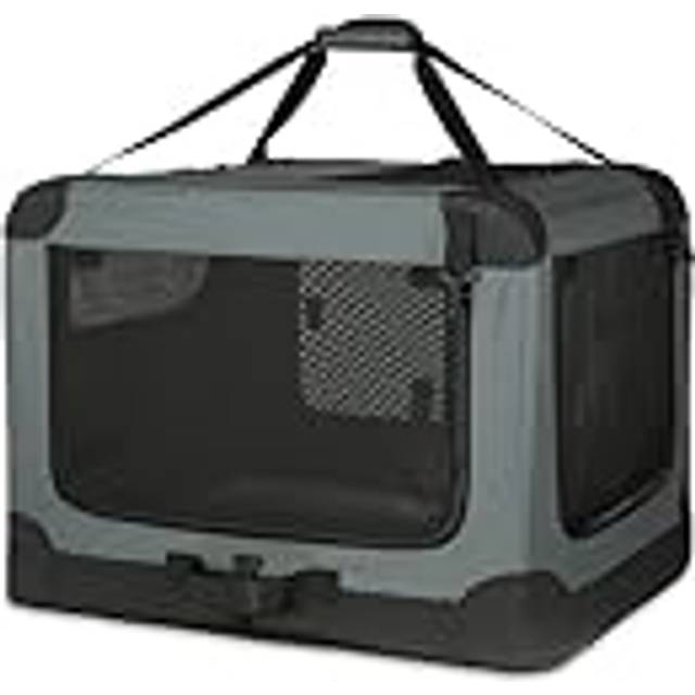 Amazon Basics 4-Doors Portable Soft-Sided Folding Travel Crate Kennel for cat, dog, and other small animals, Grey, L 91 cm x 61 cm x 61 cm
