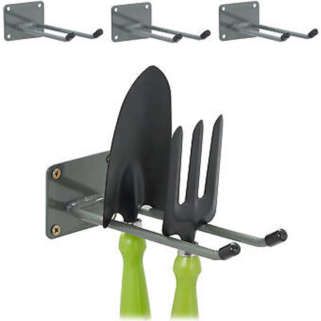 Relaxdays Wall Hooks, Set of 3, Long, Double Hold, Garage, Workshop & Cellar, Steel, HWD: 7.5 x 9 x 24 cm, Anthracite