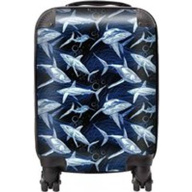 Warren Reed - Designer Hand Drawn Shark Pattern Suitcase Small, Blue
