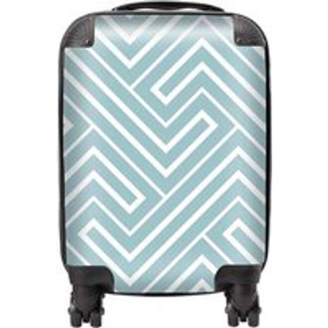 Blue And White Geometric Pattern Suitcase - Green - Small