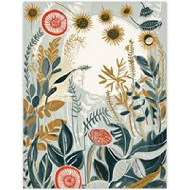 Wall Art Print Sunflower Field Sunrise Abstract Painting Poster - Grey - W24 inch x H32 inch