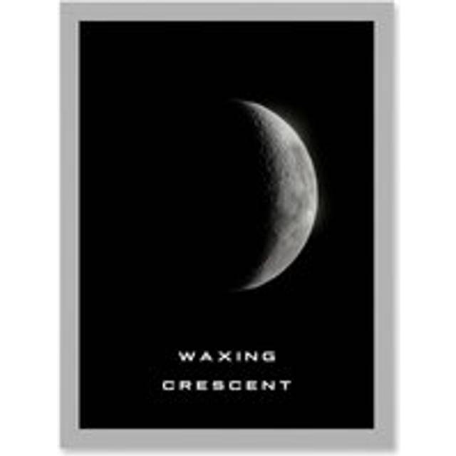 Phases of the Moon Astronomy Waxing Crescent Lunar Space Poster Artwork Framed Wall Art Print A4 - Grey - One Size
