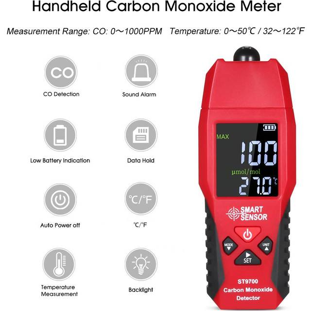 SMART SENSOR ST9700 Handhållen kolmonoxidmätare med hög precision CO röd