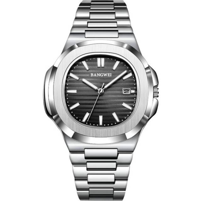 (silver,black) 2024 New Luxury Men Quartz Watches 30M Waterproof Automatic Date Watch Stainless Steel Sport Watch for Men Clock