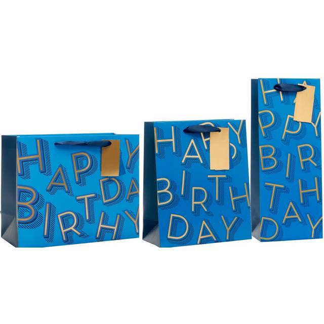 Gift bag + tag 3 sizes or bottle bag birthday blue gold male mens dad son boys