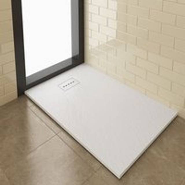 White Slate Effect Shower Tray Rectangular Grain Shower Base with Waste Trap 1200x800mm - Elegant