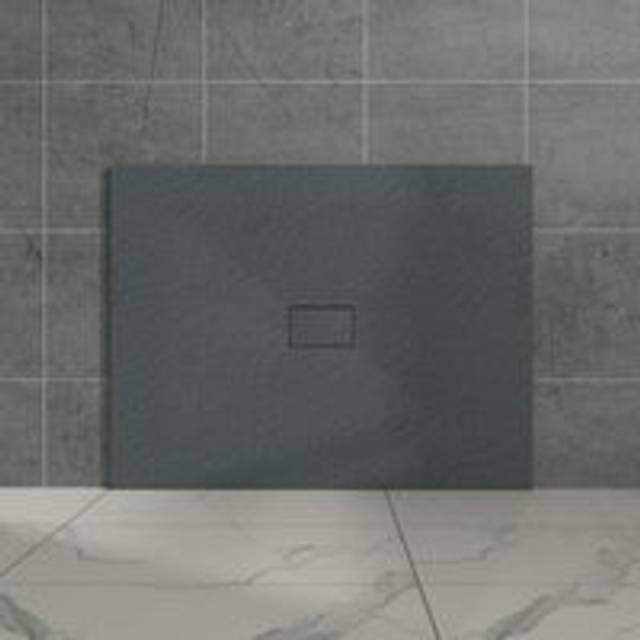 Aquariss Anthracite Rectangular Shower Tray Slate Effect SMC Slip-Resistant Shower Base 1400x1000mm with Waste